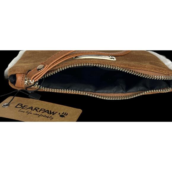 NEW Bearpaw WRISTLET Faux Suede & Sherpa Handbag Purse Mini Bag Brown Faux Fur - Picture 7 of 9
